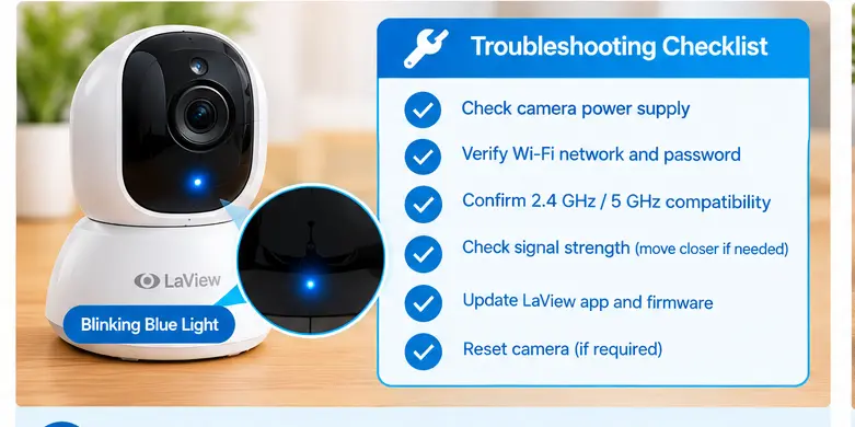Troubleshooting a LaView camera that will not connect to a new Wi-Fi